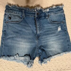 KanCan Blue Frayed Jean Shorts